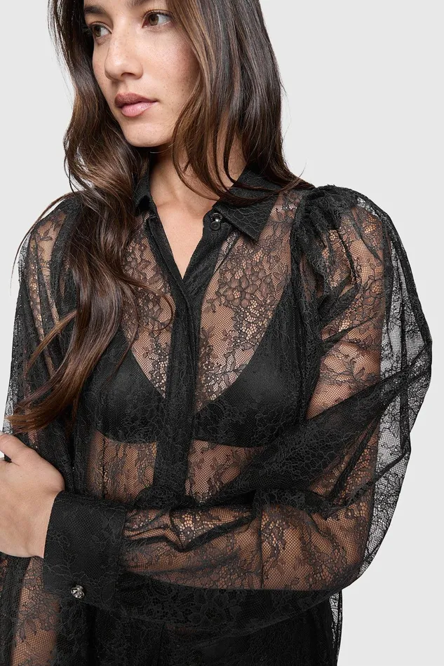 Rebecca Minkoff Cleo Lace Sleeve Shirt Black Women Tops