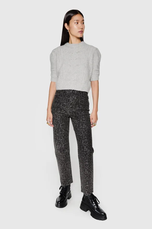 Rebecca Minkoff Ezra Printed Denim Grey Leopard Women Bottoms