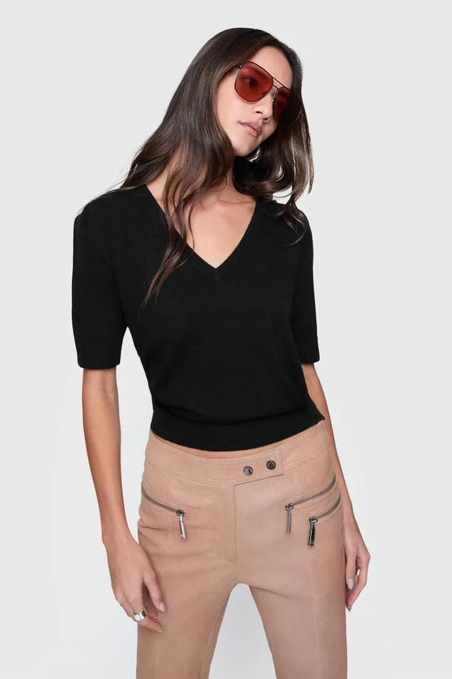 Rebecca Minkoff Haven V Neck Sweater Black Women Sweaters and Sweatshirts