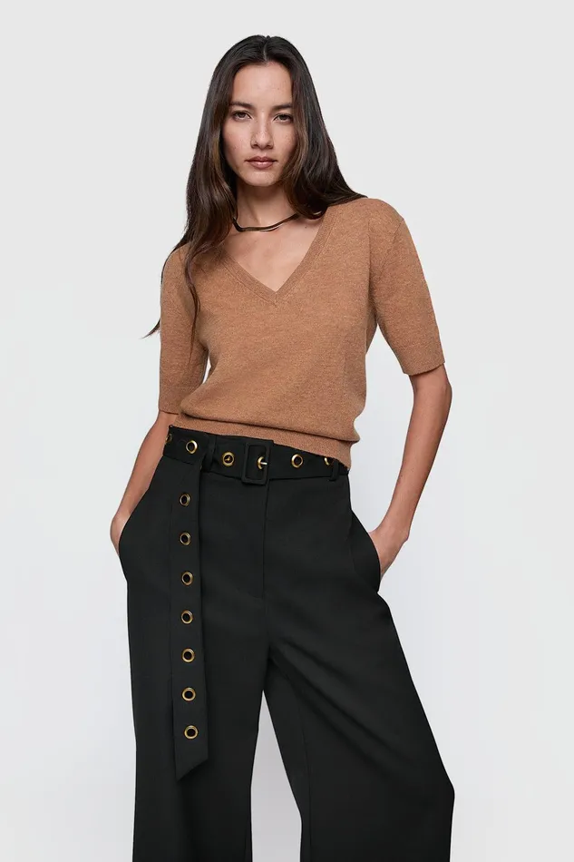 Rebecca Minkoff Haven V Neck Sweater Honey Women Tops