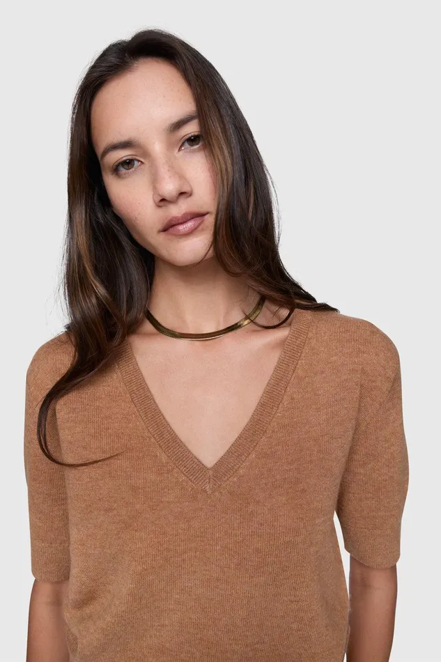 Rebecca Minkoff Haven V Neck Sweater Honey Women Tops