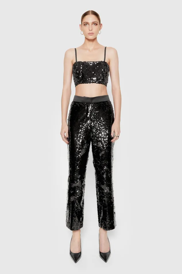 Rebecca Minkoff Jane Sequin Trouser Black Women Bottoms