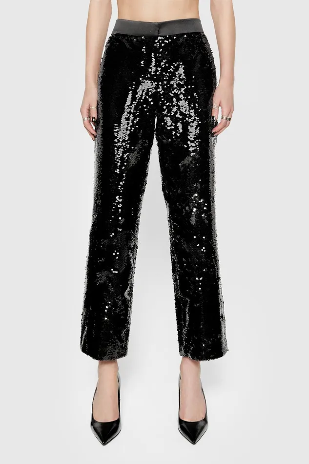 Rebecca Minkoff Jane Sequin Trouser Black Women Bottoms Rebecca Minkoff Jane Sequin Trouser Black Women Bottoms