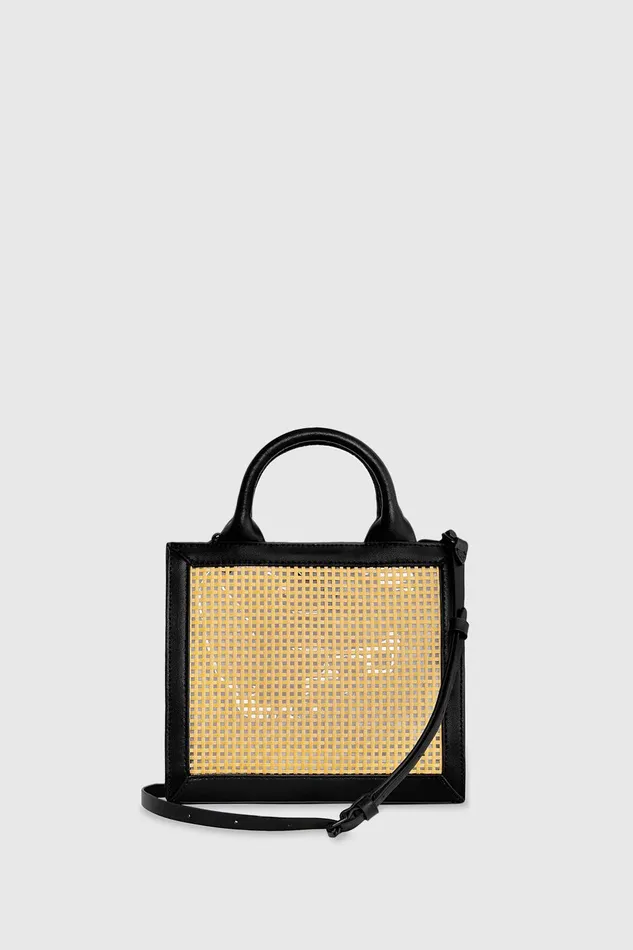 Rebecca Minkoff Megan Mini Tote Natural Strawblack Women Crossbody Bags