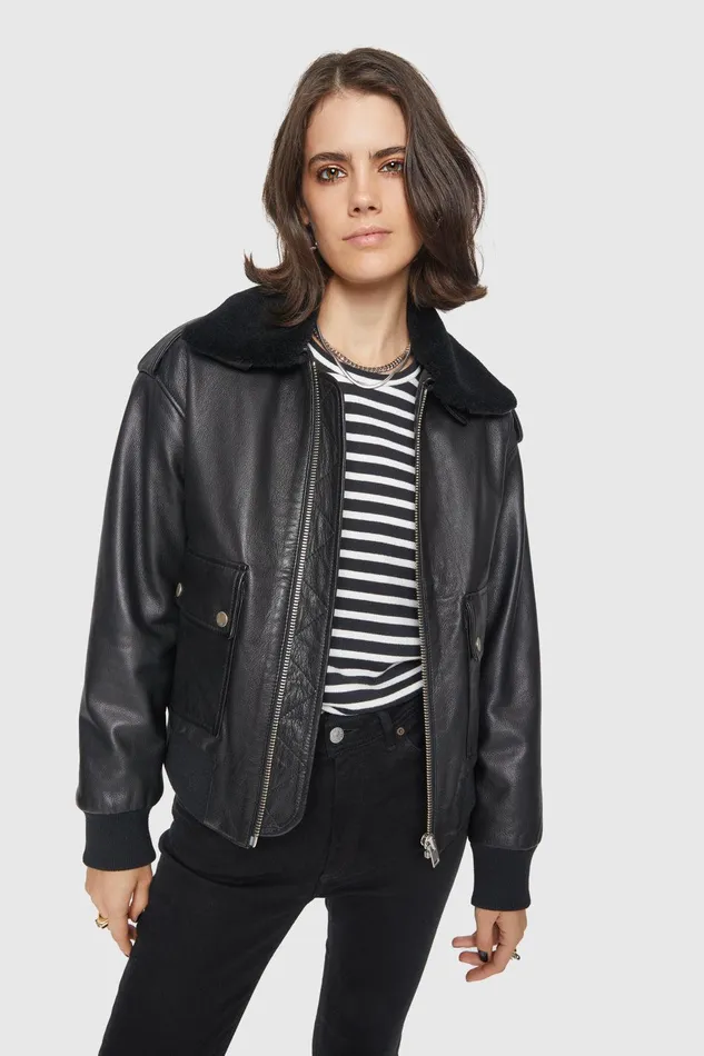 Rebecca Minkoff Orly Aviator Jacket Black Women Outerwear
