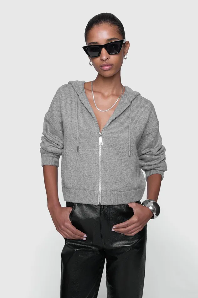 Rebecca Minkoff Quinn Zip Hoodie Heather Grey Women Tops
