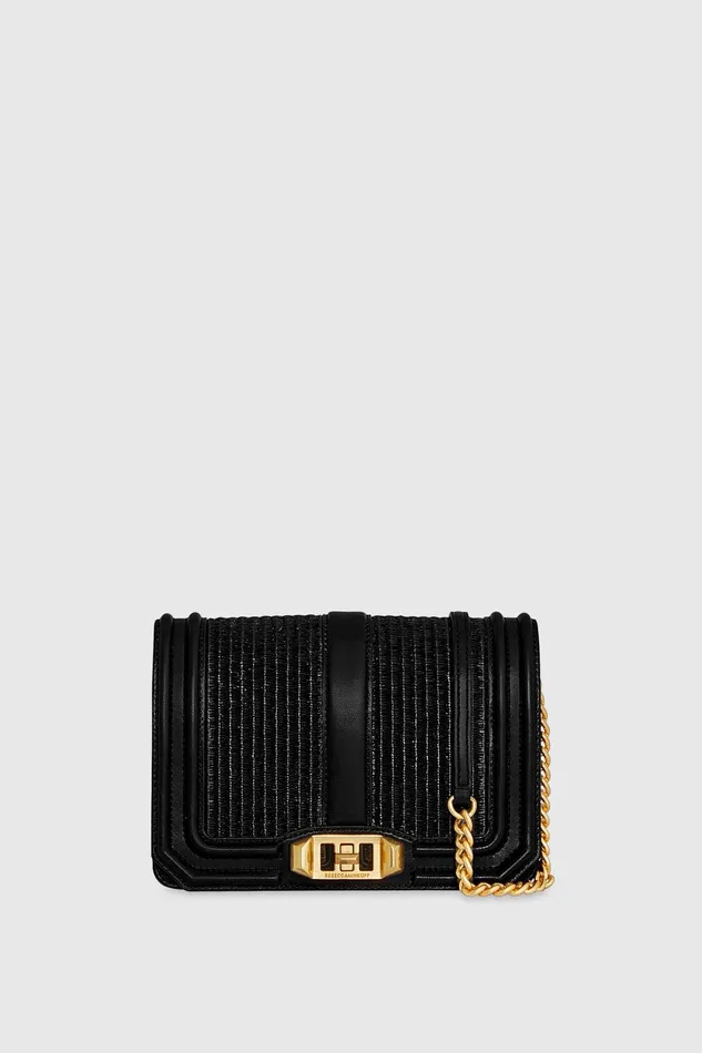 Rebecca Minkoff Small Love Crossbody Black Straw Women Crossbody Bags