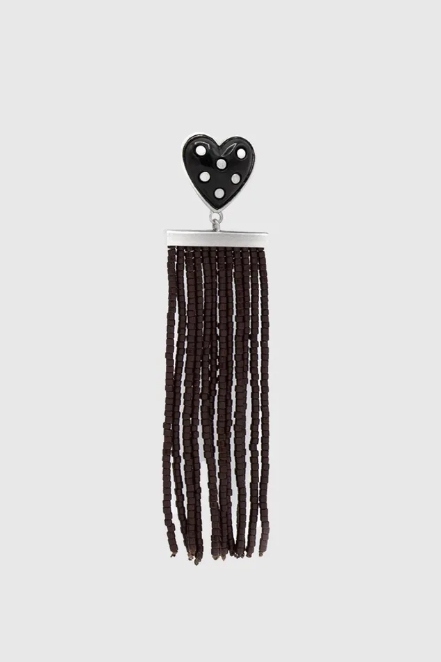 Rebecca Minkoff Studded Heart Fringe Seed Bead Earrings Women Jewelry