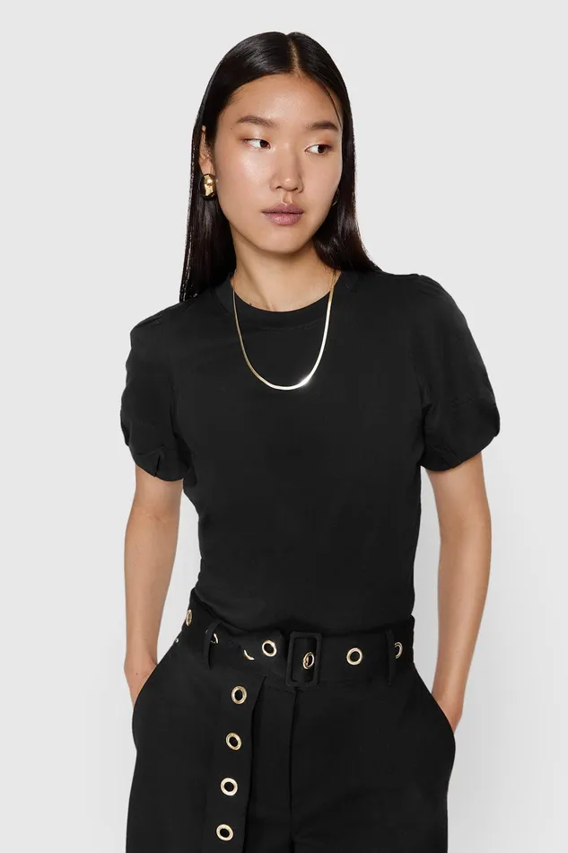 Rebecca Minkoff Val Puffed Sleeve Tee Black Women Tops