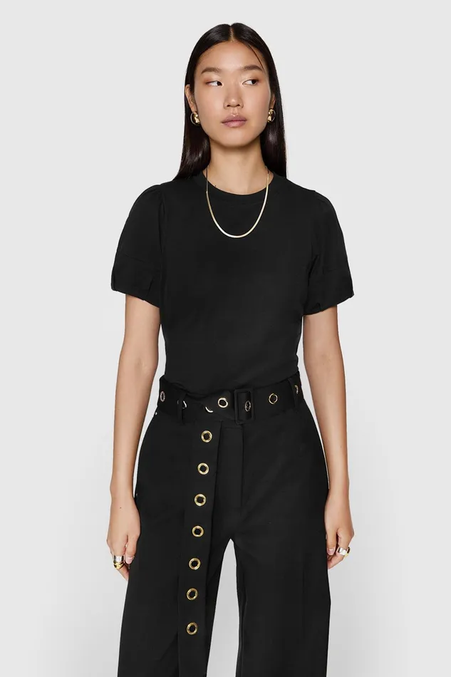 Rebecca Minkoff Val Puffed Sleeve Tee Black Women Tops