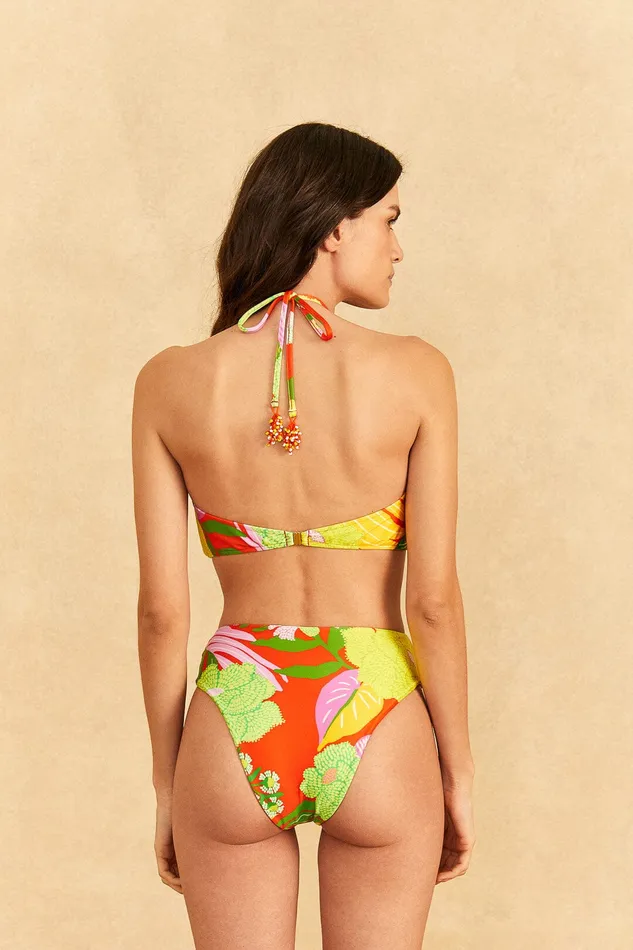 Red Neon Floral Halter Neck Bikini Top Women Farm Rio Bikinis