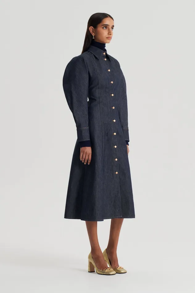 Scanlan Theodore Denim Women DENIM COCOON SLEEVE MIDI DRESS INDIGO B Scanlan Theodore Denim Women DENIM COCOON SLEEVE MIDI DRESS INDIGO B