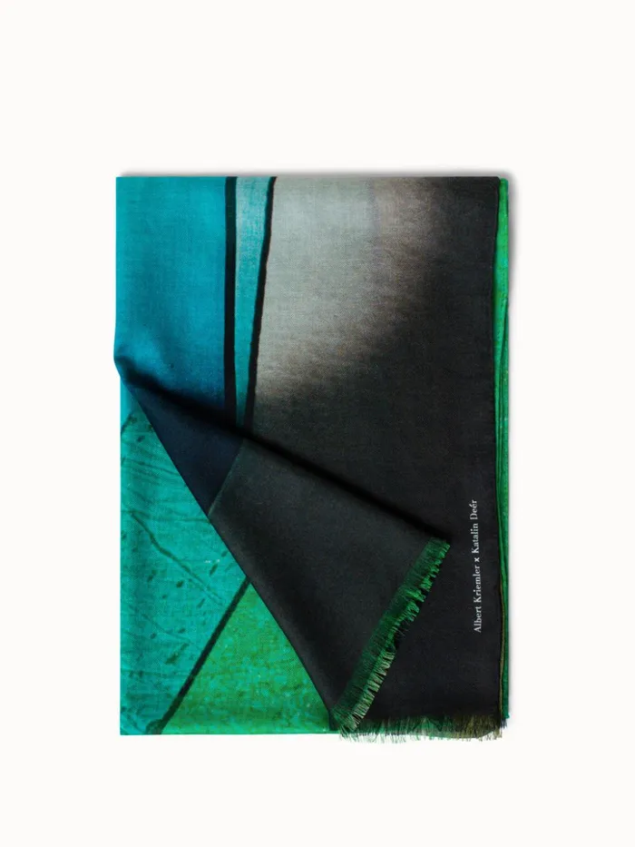 Scarf In Cashmere And Silk With Mimosa Liquid Light Print Aloemulticolor Women Akris Collector Scarves Scarf In Cashmere And Silk With Mimosa Liquid Light Print Aloemulticolor Women Akris Collector Scarves
