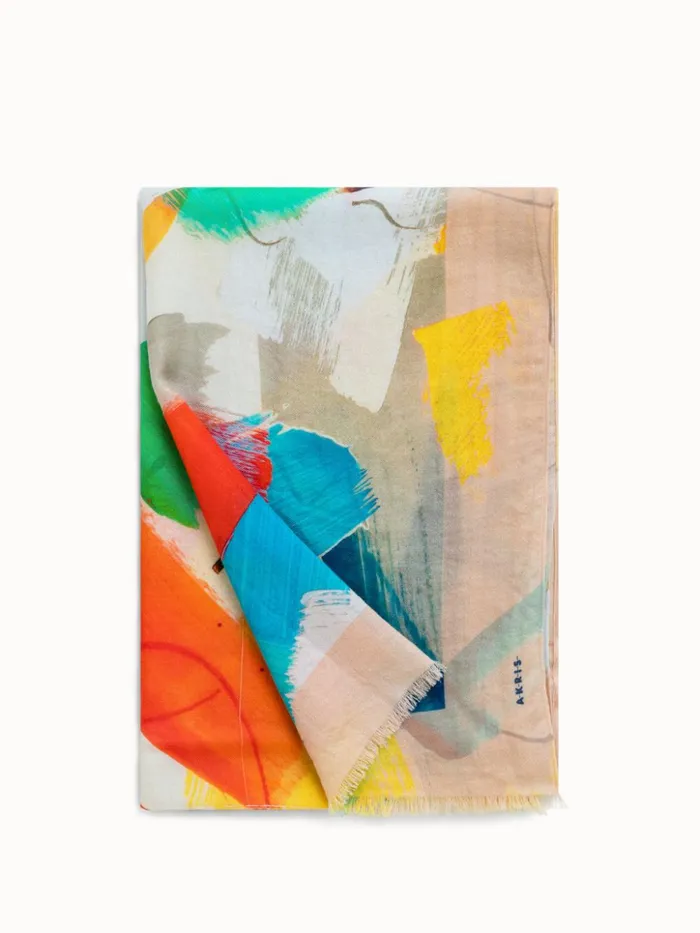 Scarf In Cashmere And Silk With Stroke On Paper Print Multicolor Women Akris Cashmere