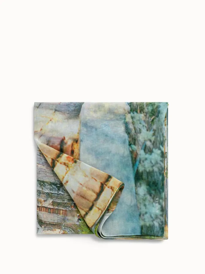 Scarf In Cotton And Silk With Via Krupp Print Multicolor Women Akris Collector Scarves