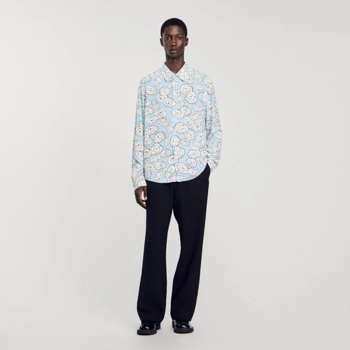 Shirts Men SANDRO Camellia Motif Shirt Sky Blue