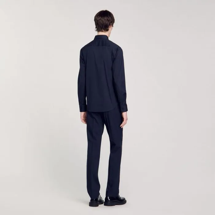 Shirts Men SANDRO Fitted Stretch Cotton Shirt Navy Blue