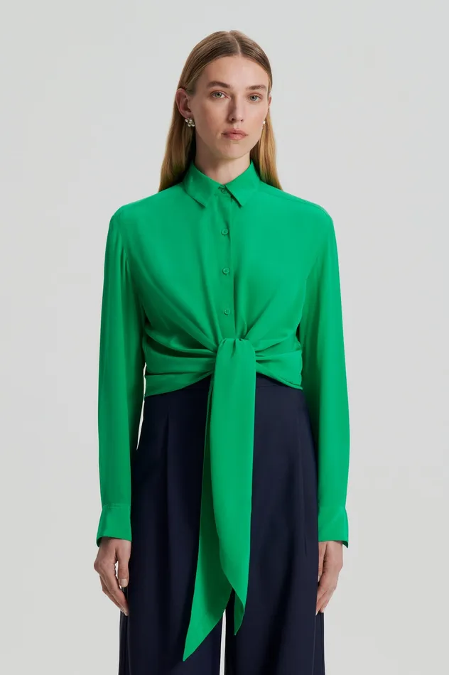 Shirts Scanlan Theodore Women SILK TIE FRONT SHIRT EMERALD