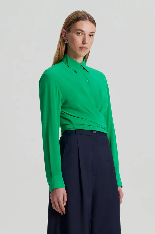 Shirts Scanlan Theodore Women SILK TIE FRONT SHIRT EMERALD