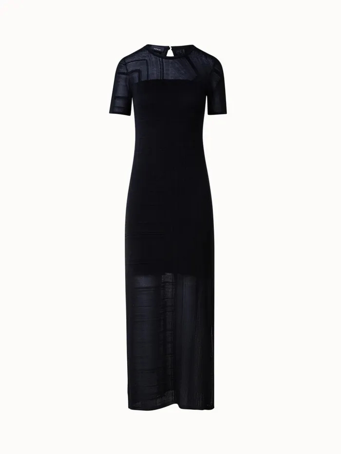 Silk Cotton Knit Midi Dress In Lizzi039s Lines Ajour Black Women Akris Knitwear