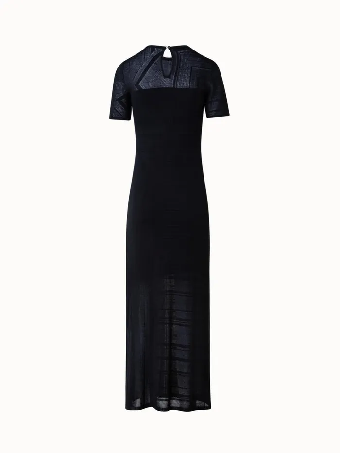 Silk Cotton Knit Midi Dress In Lizzi039s Lines Ajour Black Women Akris Knitwear