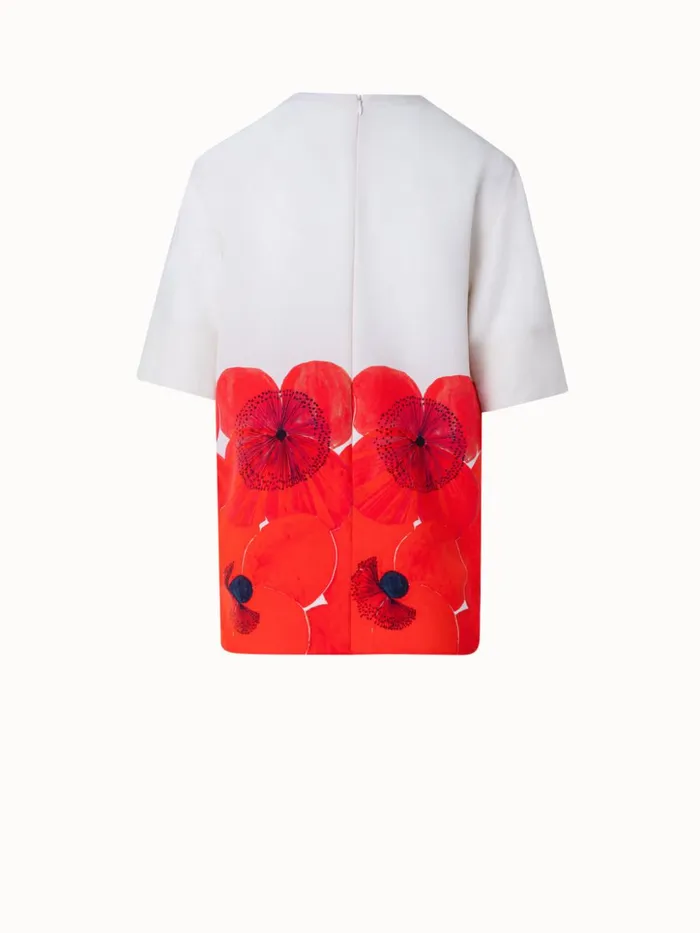 Silk TShirt Blouse With Poppy Print Greigepoppy Women Akris Blouses