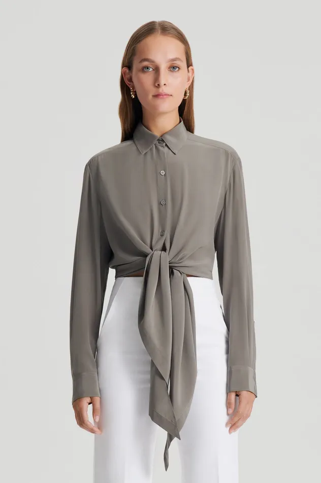 SILK TIE FRONT SHIRT TAUPE Women Shirts Scanlan Theodore