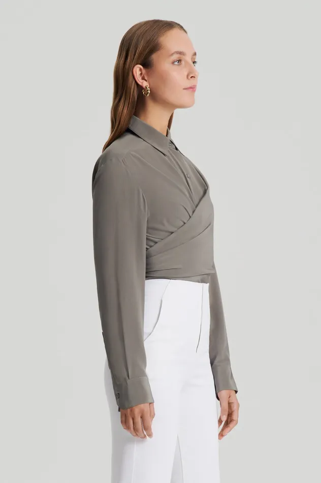 SILK TIE FRONT SHIRT TAUPE Women Shirts Scanlan Theodore