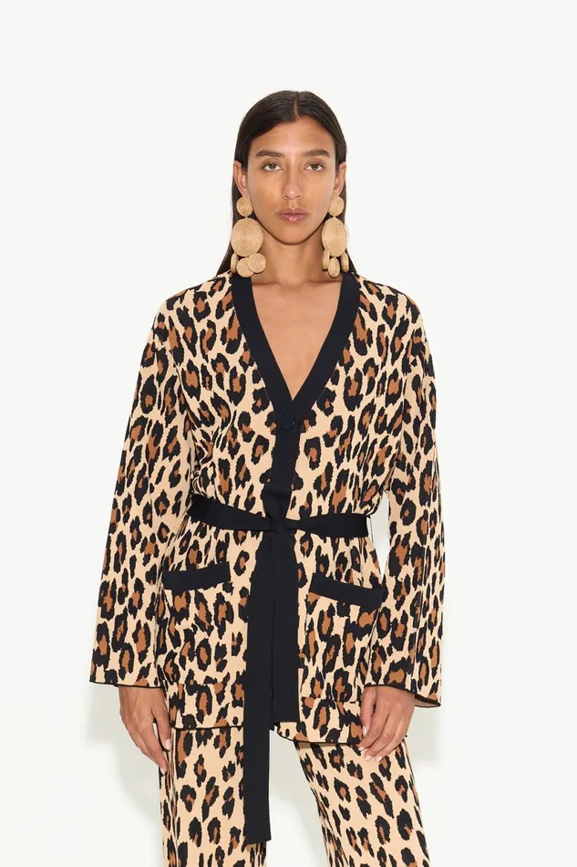 Simon Miller Sweaters Simon Miller Max Belted Knit Cardigan In Cheetah 8211 Women