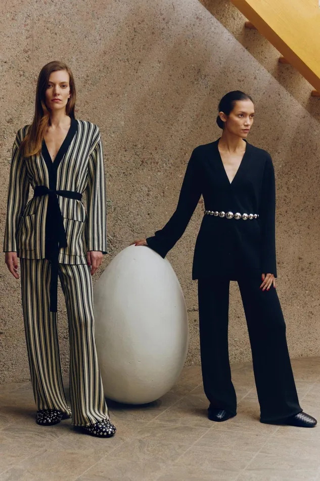 Simon Miller Tops Max Belted Knit Cardigan In BlackRice Flour Stripe 8211 Women Simon Miller Tops Max Belted Knit Cardigan In BlackRice Flour Stripe 8211 Women