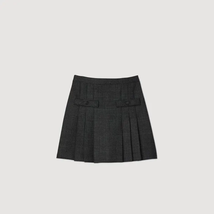 Skirts Women SANDRO Short Checked Pleated Skirt Dark Grey