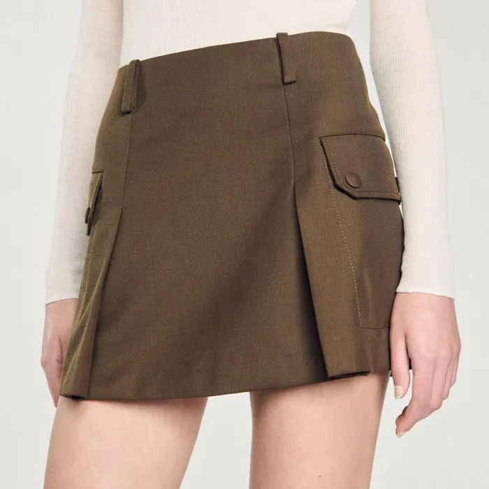 Skirts Women SANDRO Short Skirt With Pockets Olive Green