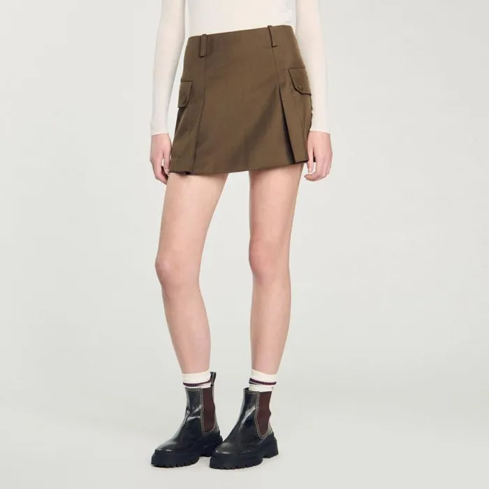 Skirts Women SANDRO Short Skirt With Pockets Olive Green