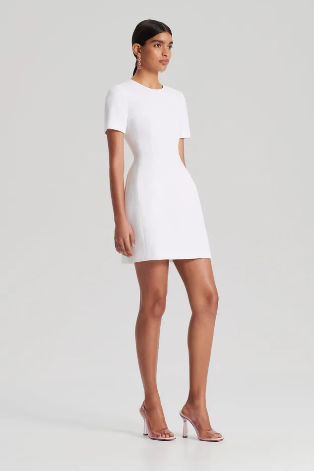 STRETCH REPTILE MINI DRESS WHITE Dresses Scanlan Theodore Women STRETCH REPTILE MINI DRESS WHITE Dresses Scanlan Theodore Women
