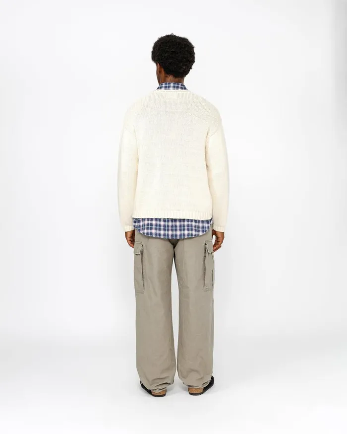 Stussy Knits EMBROIDERED VNECK LOGO SWEATER Natural 8211 MenWomen