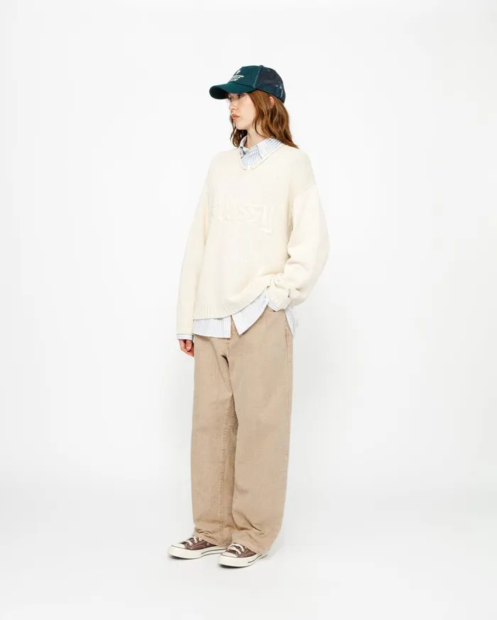 Stussy Knits EMBROIDERED VNECK LOGO SWEATER Natural 8211 MenWomen