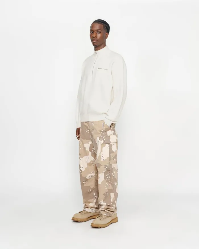 Stussy Knits HALF ZIP MOCK NECK SWEATER Ivory 8211 MenWomen