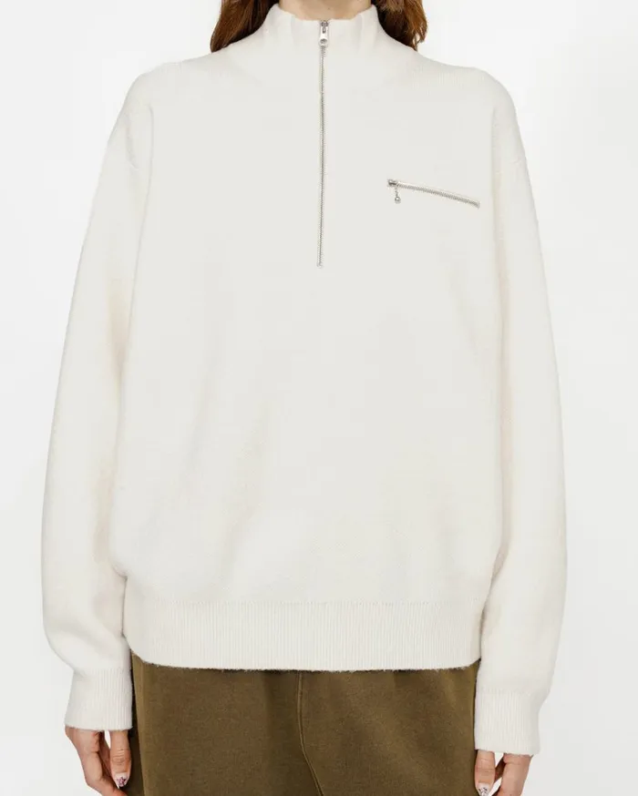 Stussy Knits HALF ZIP MOCK NECK SWEATER Ivory 8211 MenWomen