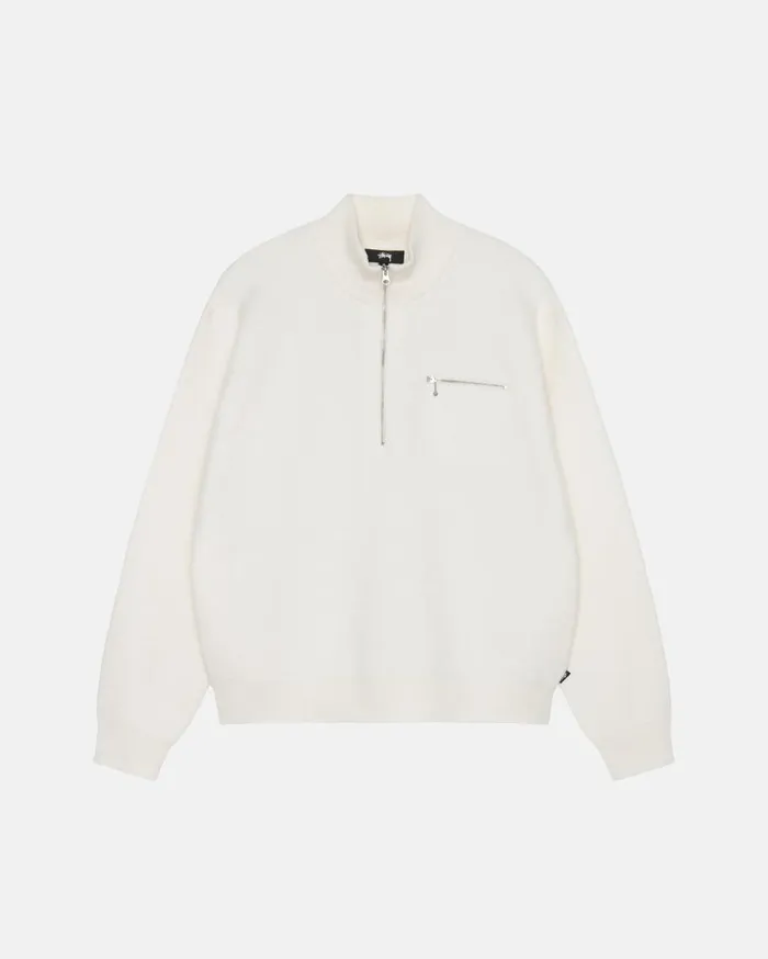 Stussy Knits HALF ZIP MOCK NECK SWEATER Ivory 8211 MenWomen
