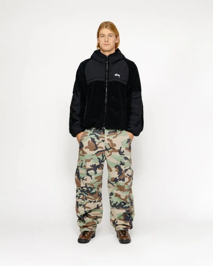 Stussy Outerwear SHERPA PANELED HOODED JACKET Black 8211 MenWomen