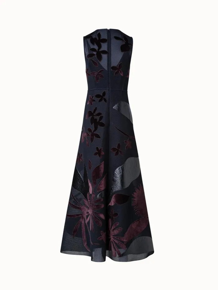 Techno Grid Maxi Dress With Abraham Flower Embellishment Black Women Akris Dresses