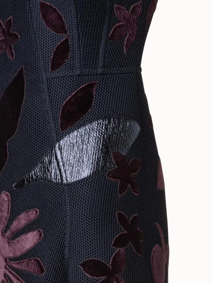 Techno Grid Maxi Dress With Abraham Flower Embellishment Black Women Akris Dresses