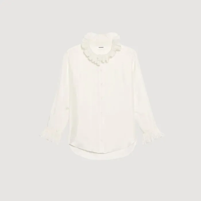 Tops and Shirts Women SANDRO Silk Shirt With Gathered Collar Ecru Tops and Shirts Women SANDRO Silk Shirt With Gathered Collar Ecru