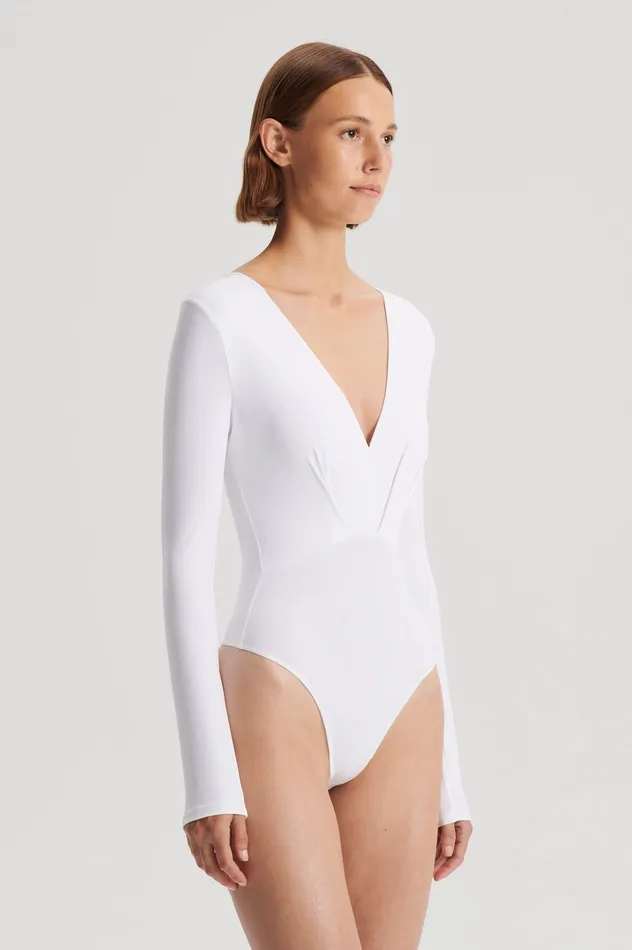 Tops Scanlan Theodore Women DRAPE VNECK BODYSUIT WHITE