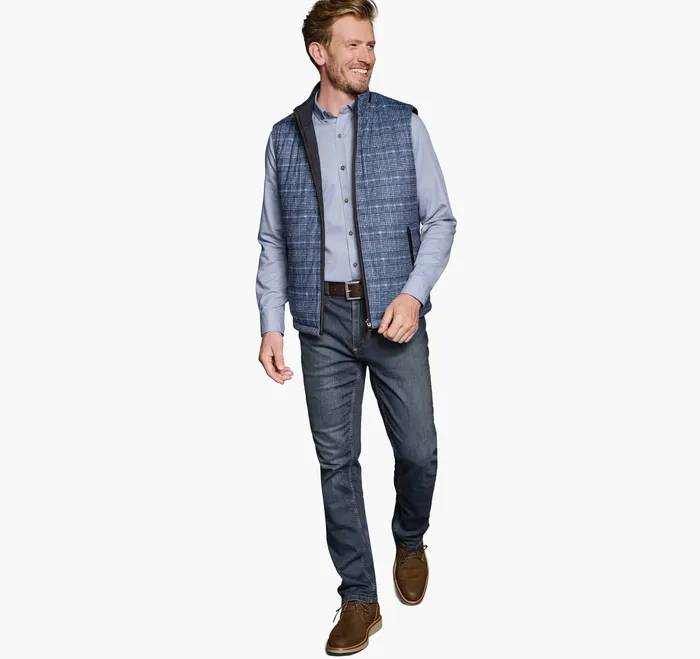 Upton Reversible Vest Blue PlaidNavy Apparel Johnston and Murphy Men