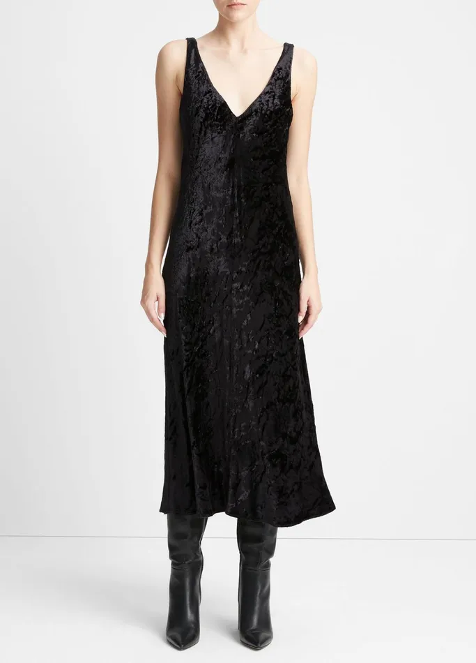 Vince Dresses Women LuxeTextured Velvet Slip Dress Black