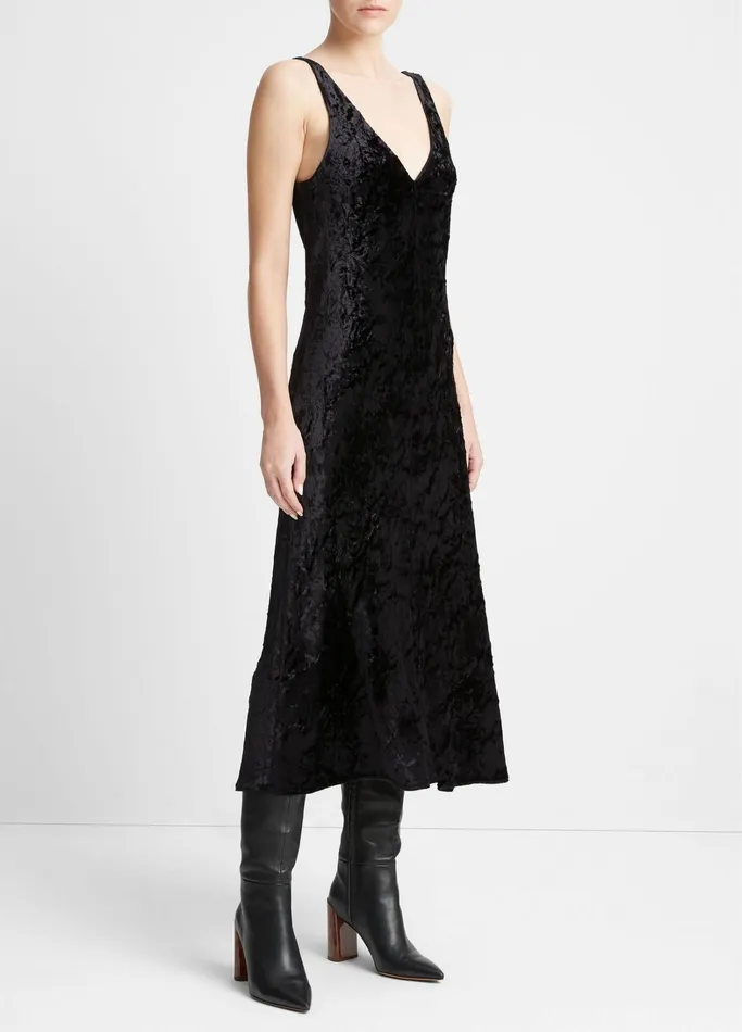 Vince Dresses Women LuxeTextured Velvet Slip Dress Black