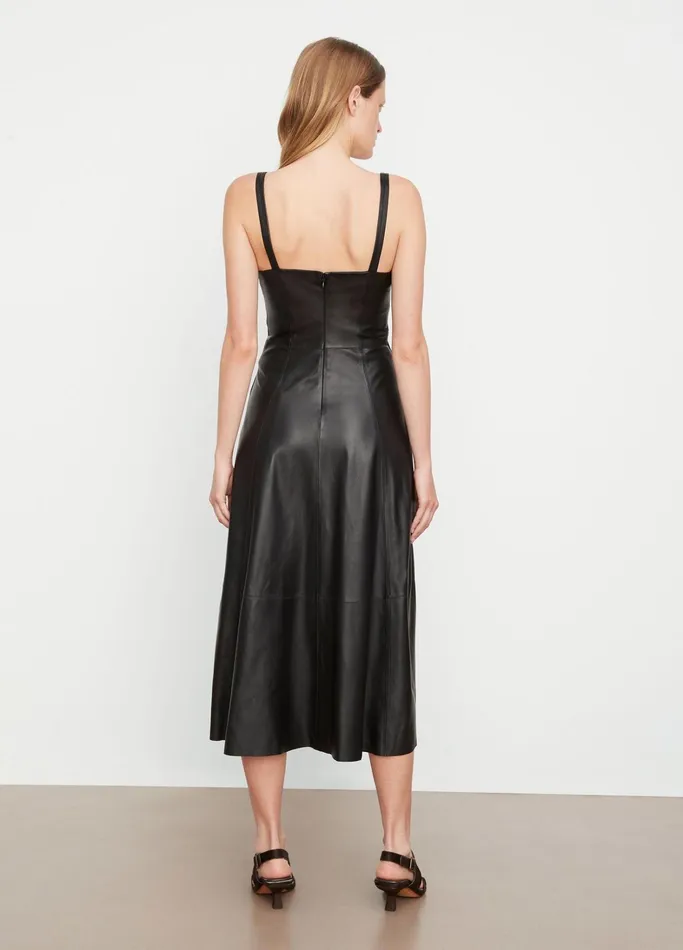 Vince Dresses Women SquareNeck Leather Dress Black