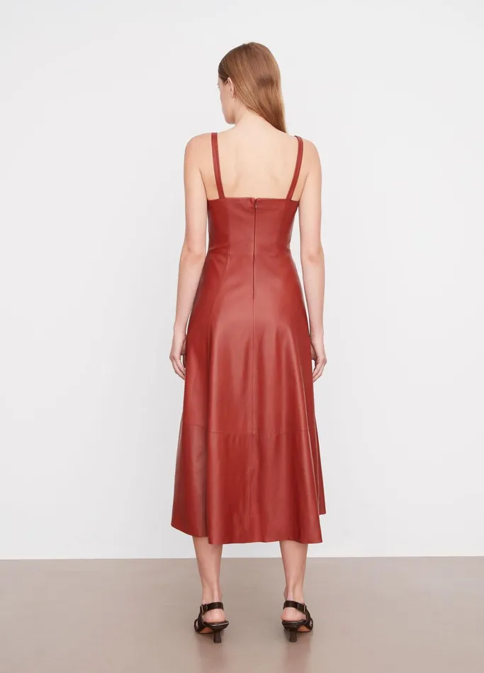 Vince Dresses Women SquareNeck Leather Dress Red Dahlia