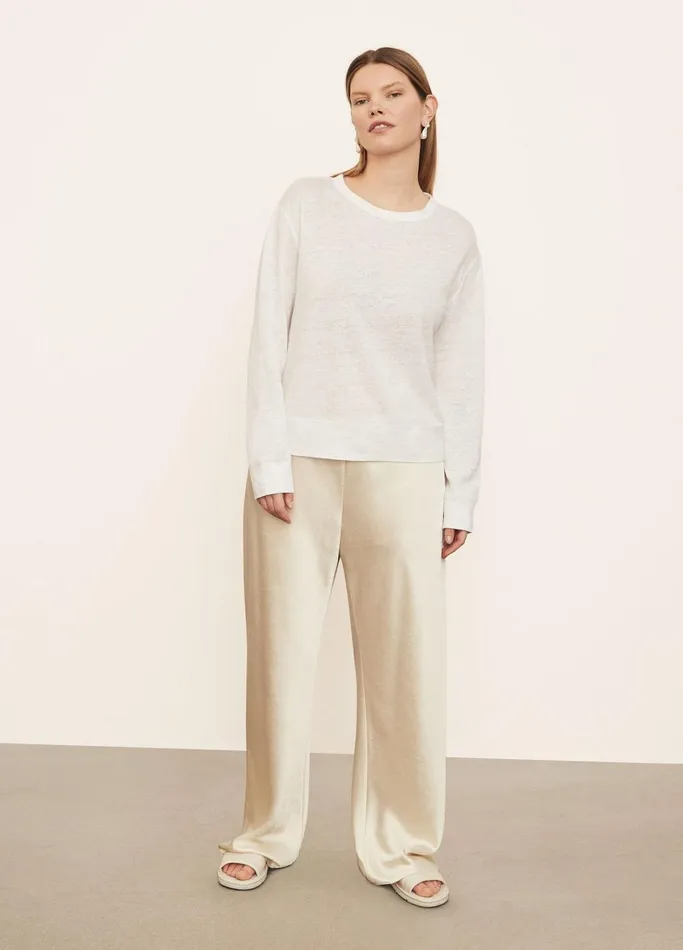 Vince Extended Sizes Women Linen Long Sleeve Pullover TShirt Optic White